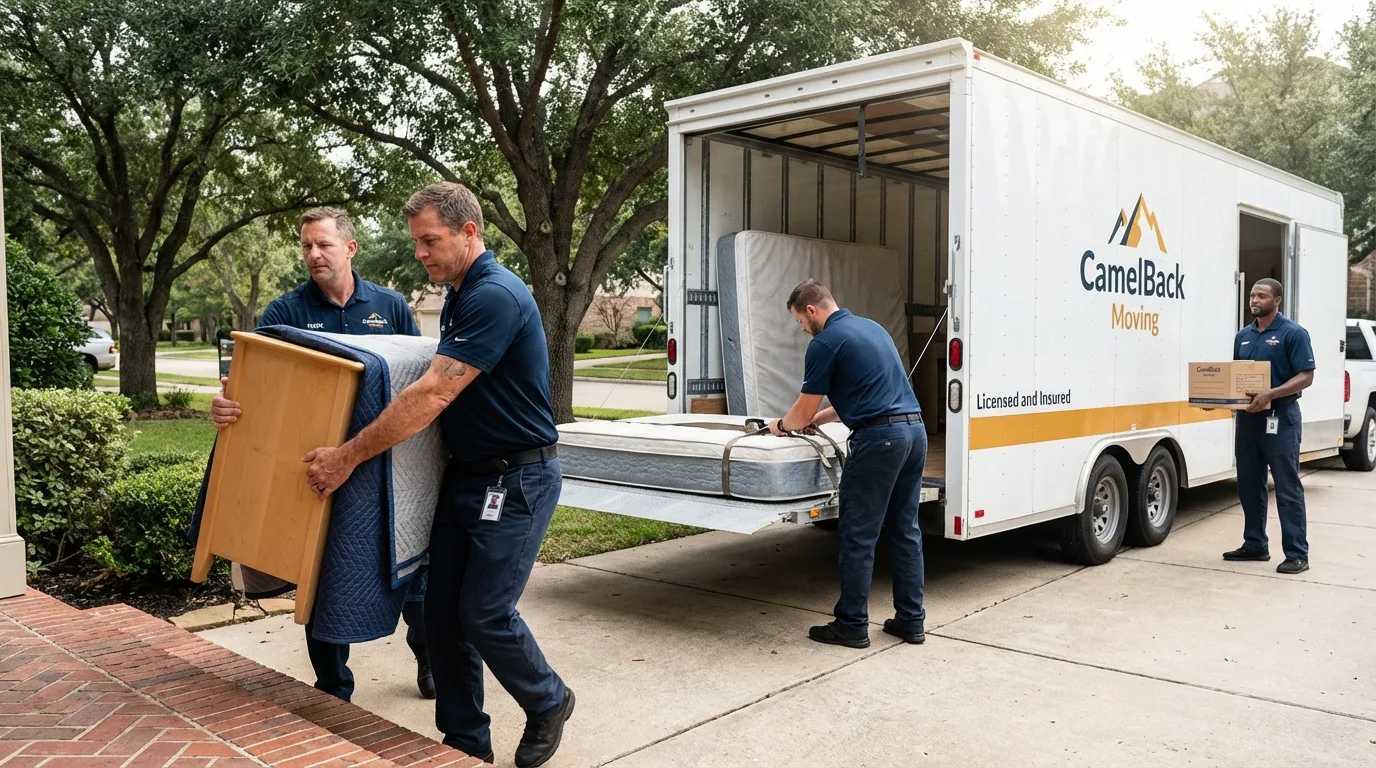 Crew loading residential truck for cross-state move from Haworth, NJ