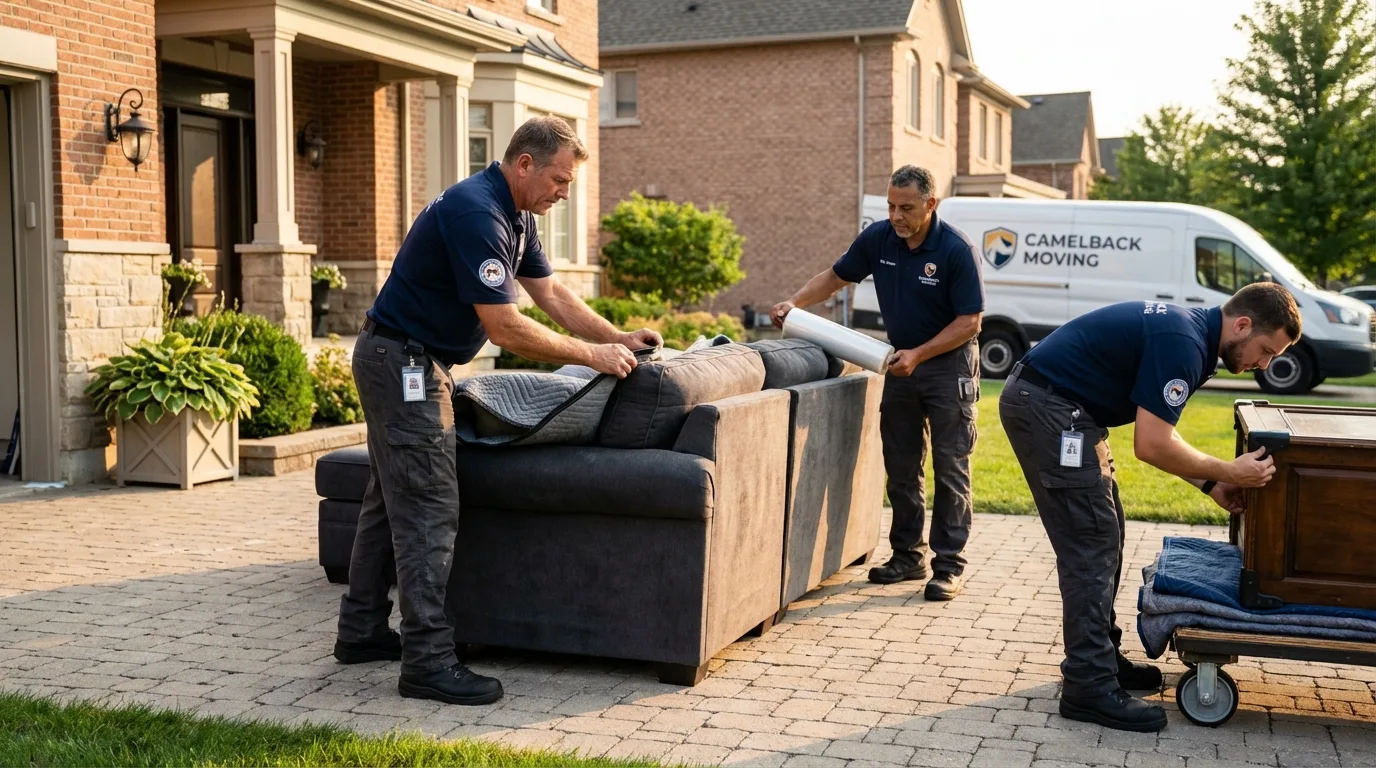 Large estate moving crew wrapping furniture in Haworth, NJ