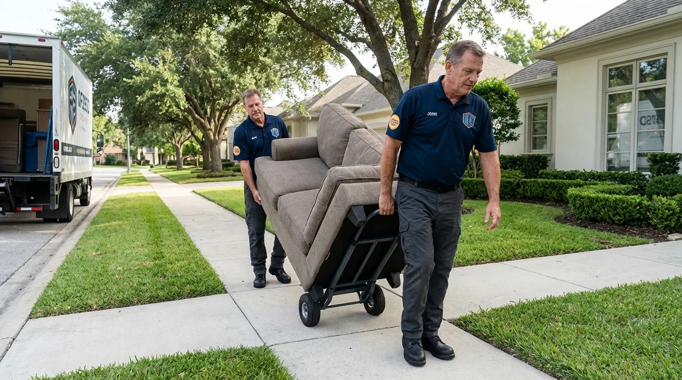 Local residential moving crew loading furniture in Haworth, NJ